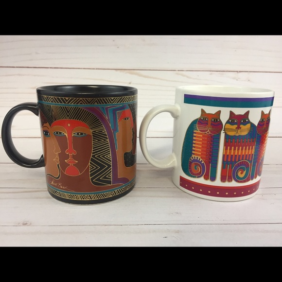 2 VTG Laurel Burch Coffee Mugs 1988 Ancient Ancestors Rainbow Cat Cousins Japan - Picture 6 of 8